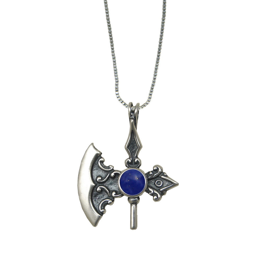 Sterling Silver Royal Battle Axe Pendant With Lapis Lazuli